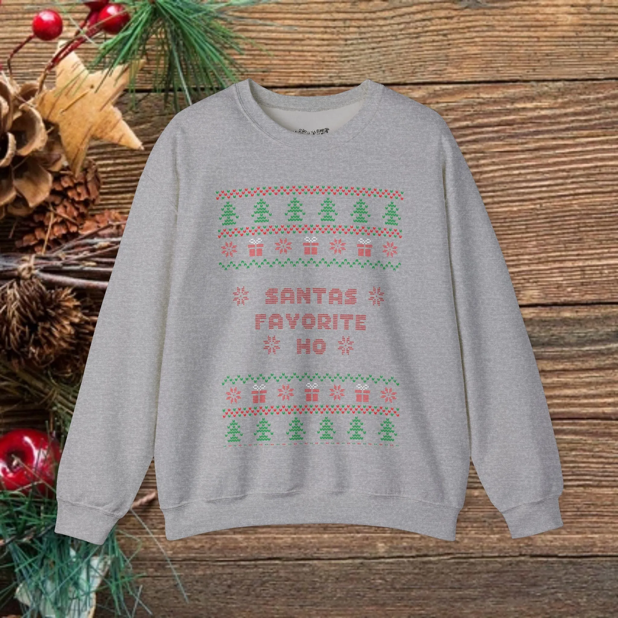Unisex Santa's Favorite Ho Typography Ugly Christmas Sweatshirt