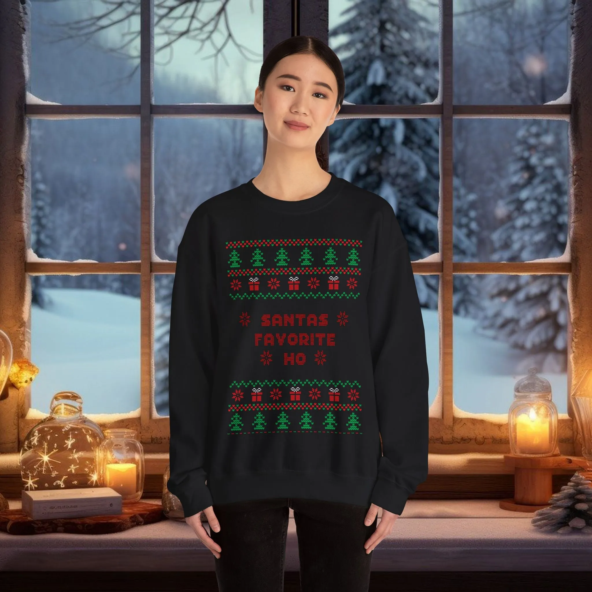 Unisex Santa's Favorite Ho Typography Ugly Christmas Sweatshirt