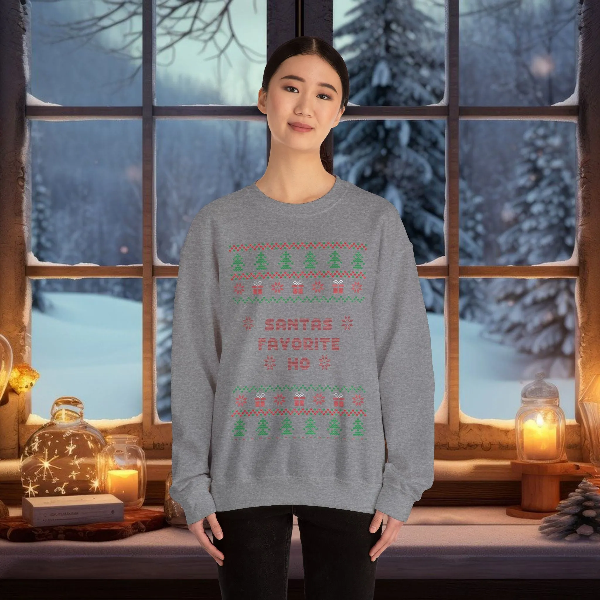 Unisex Santa's Favorite Ho Typography Ugly Christmas Sweatshirt