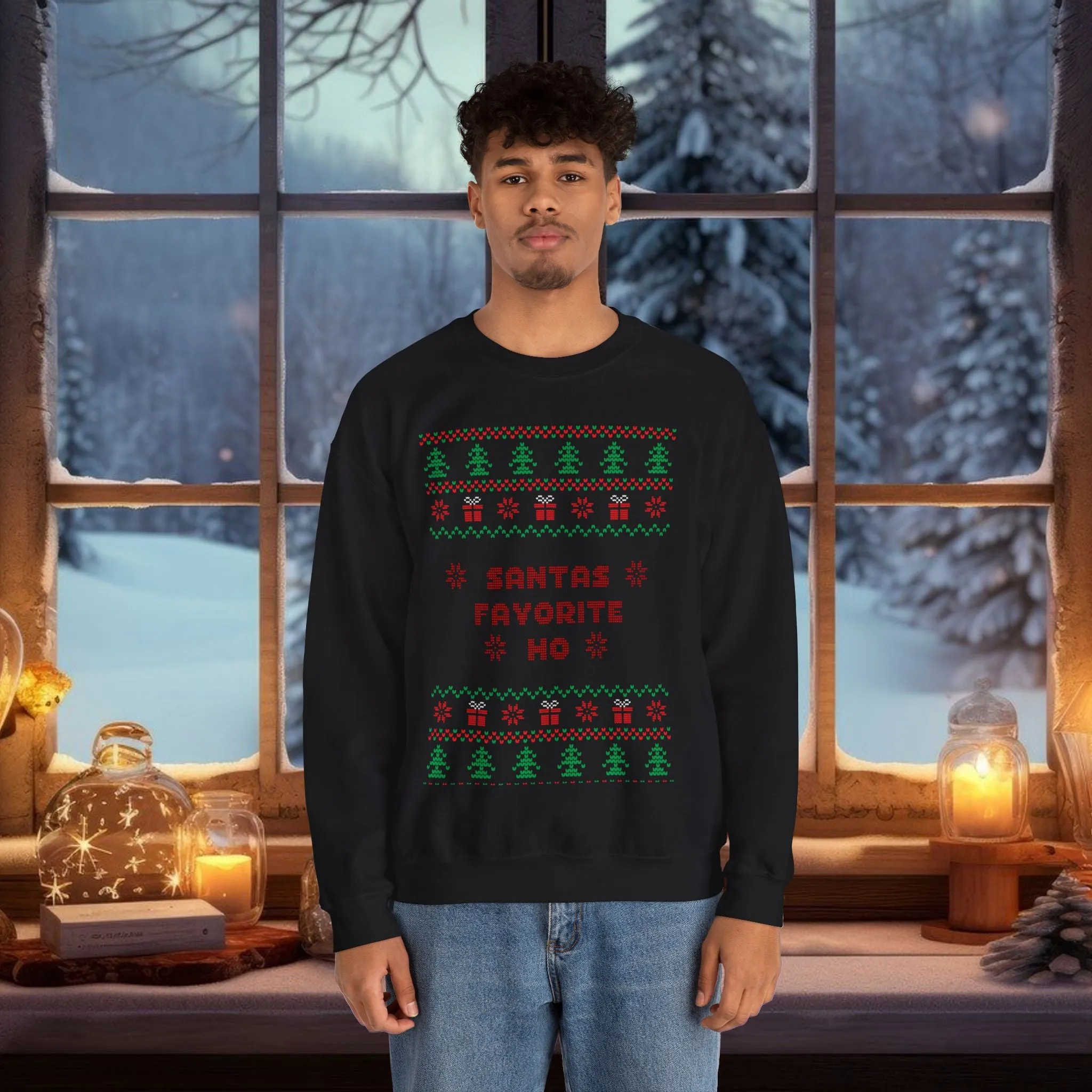 Unisex Santa's Favorite Ho Typography Ugly Christmas Sweatshirt