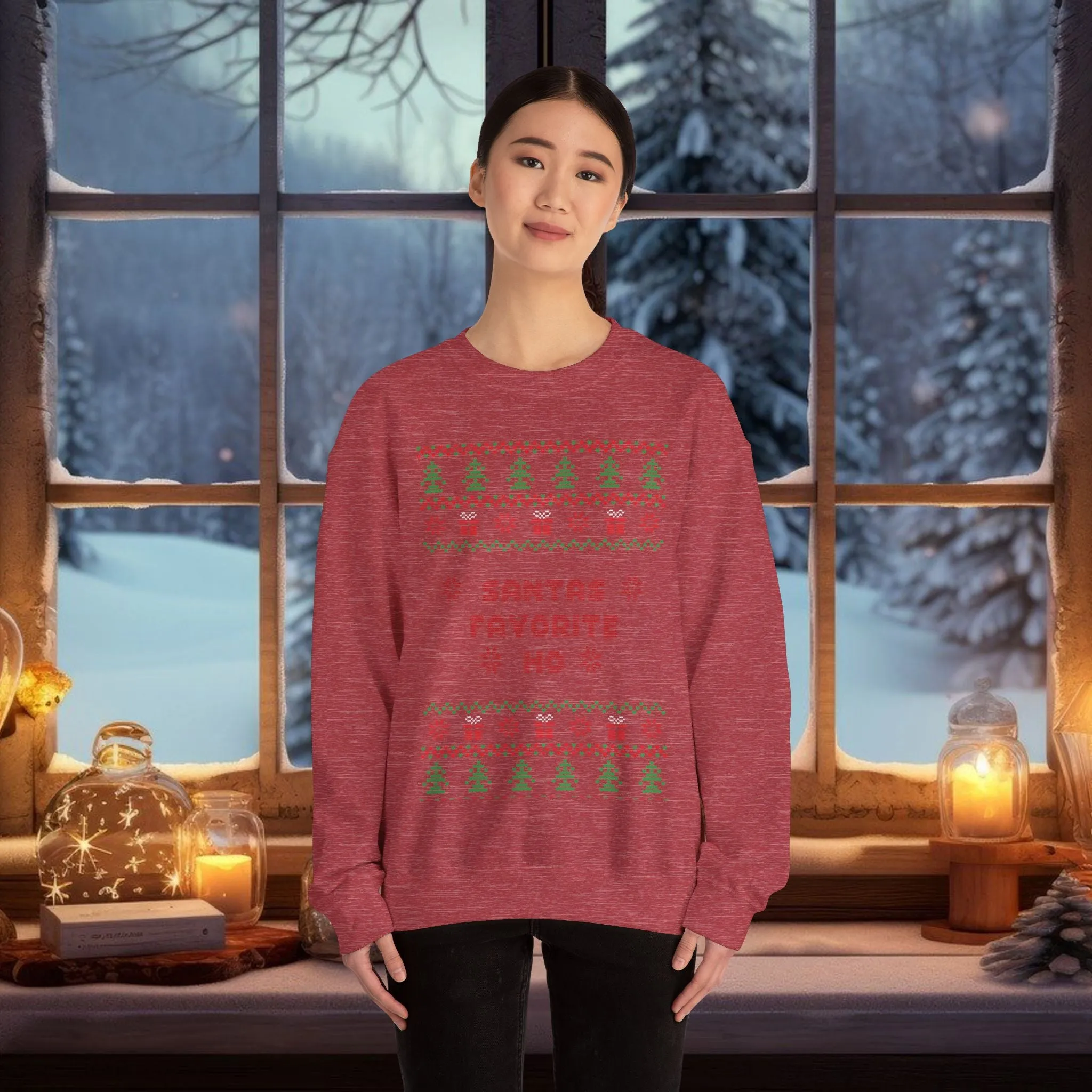Unisex Santa's Favorite Ho Typography Ugly Christmas Sweatshirt