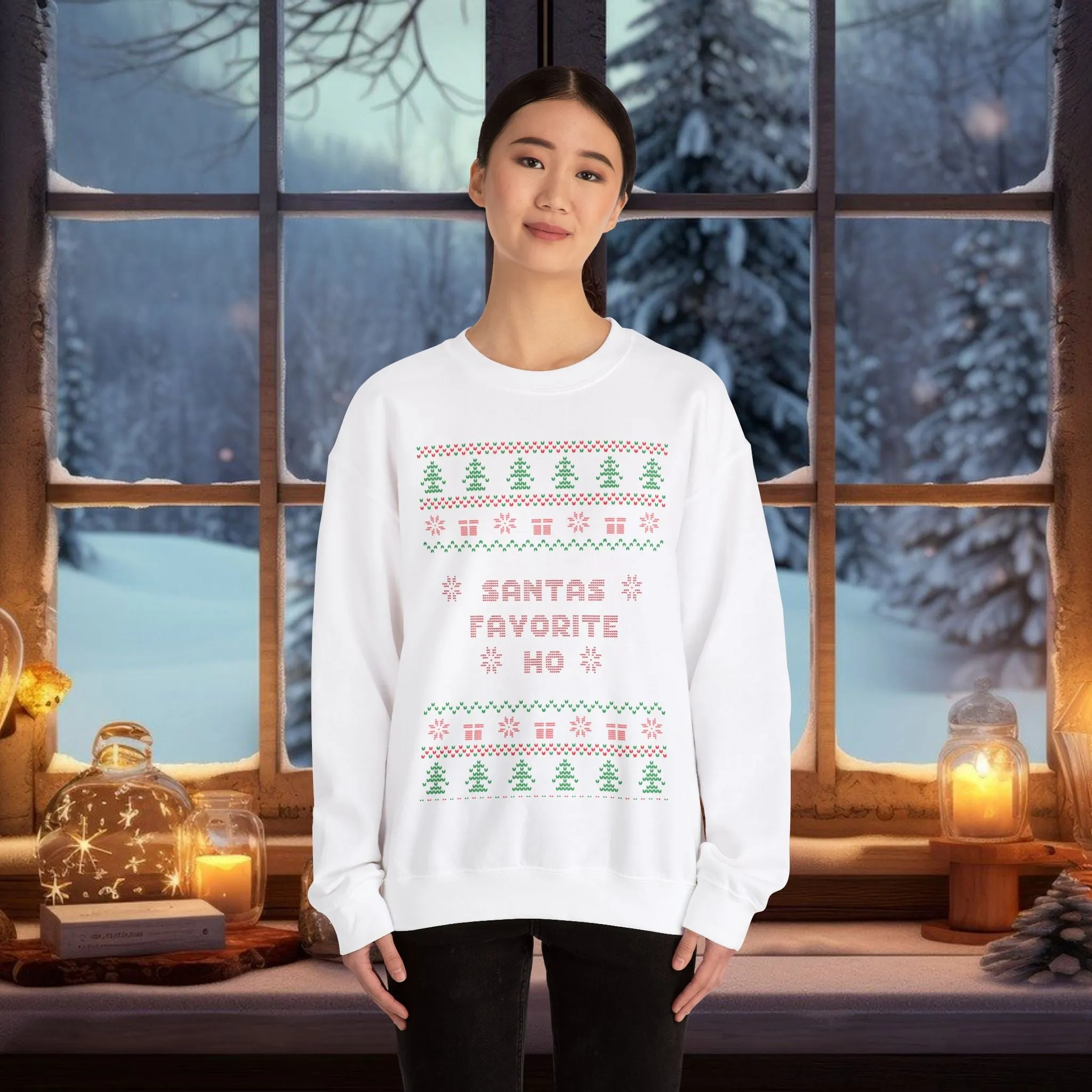 Unisex Santa's Favorite Ho Typography Ugly Christmas Sweatshirt