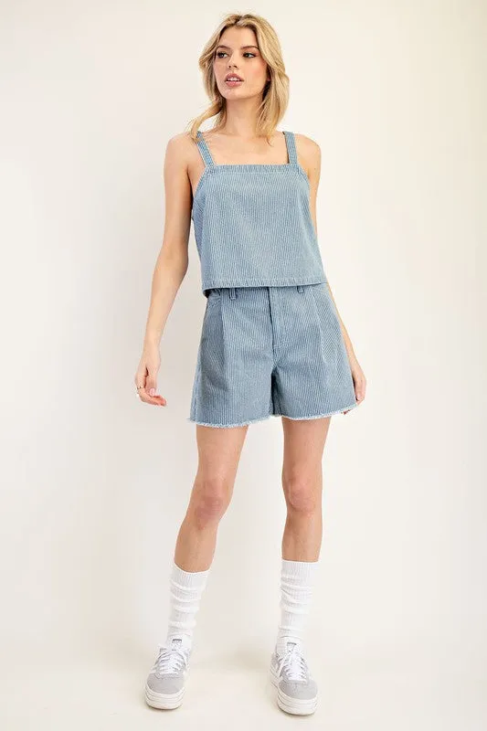 Until Then Pinstriped Sleeveless Denim Top