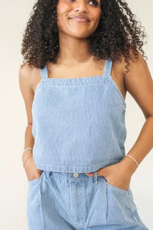 Until Then Pinstriped Sleeveless Denim Top