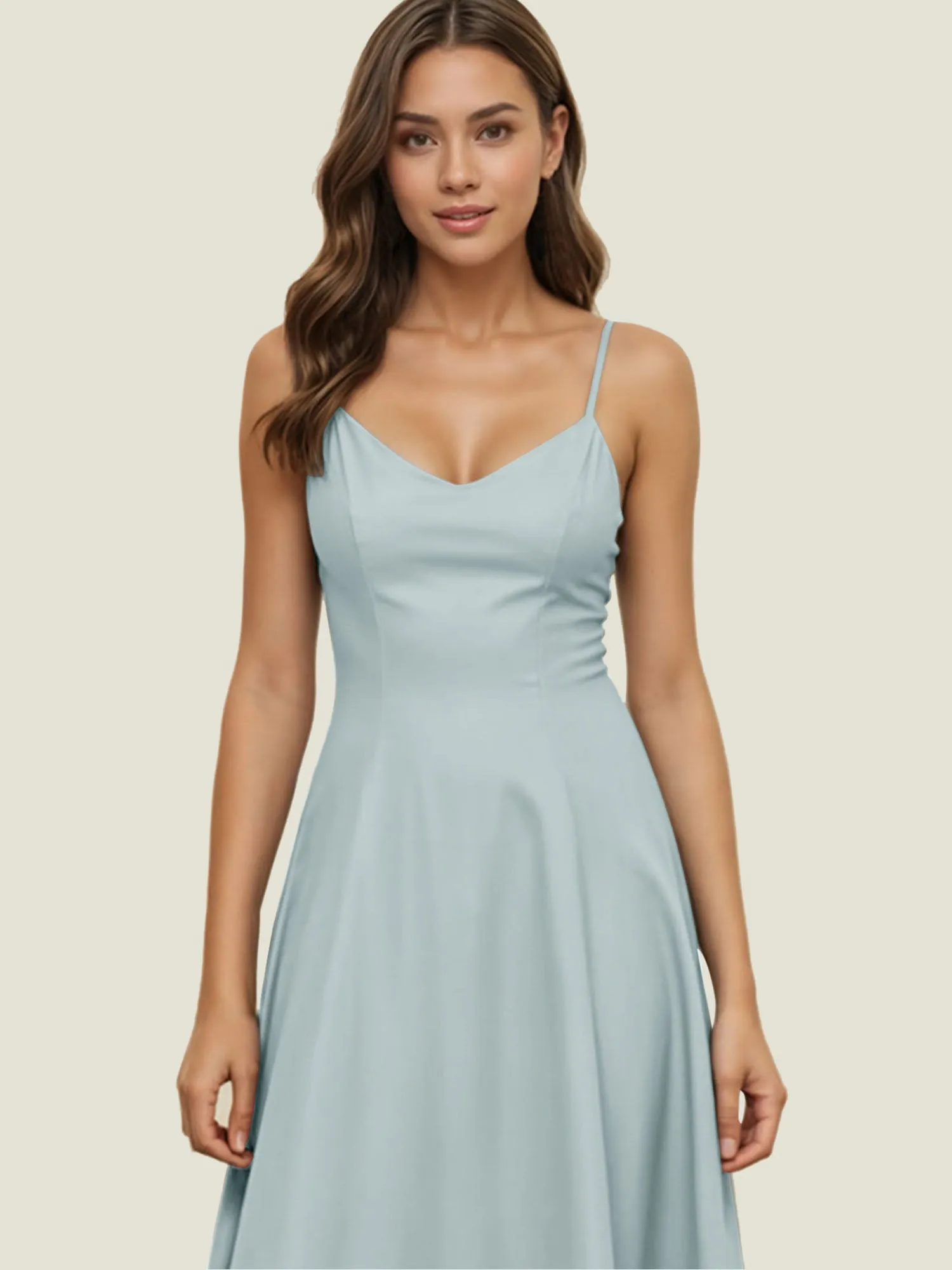 V Neck Denim Seamed Fit & Flare Maxi Dress
