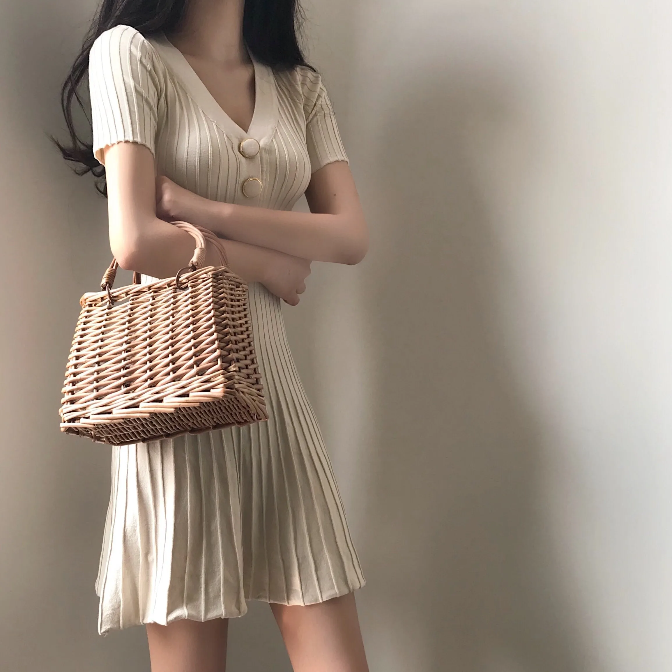 V-neck knit dress KF50110