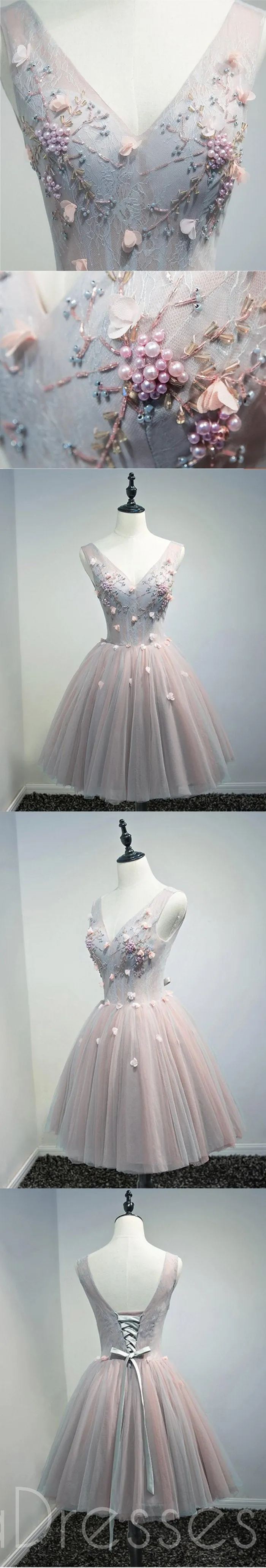 V Neckline Lace Short Homecoming Prom Dresses, Affordable Short Party Prom Sweet 16 Dresses, Perfect Homecoming Cocktail Dresses, CM376