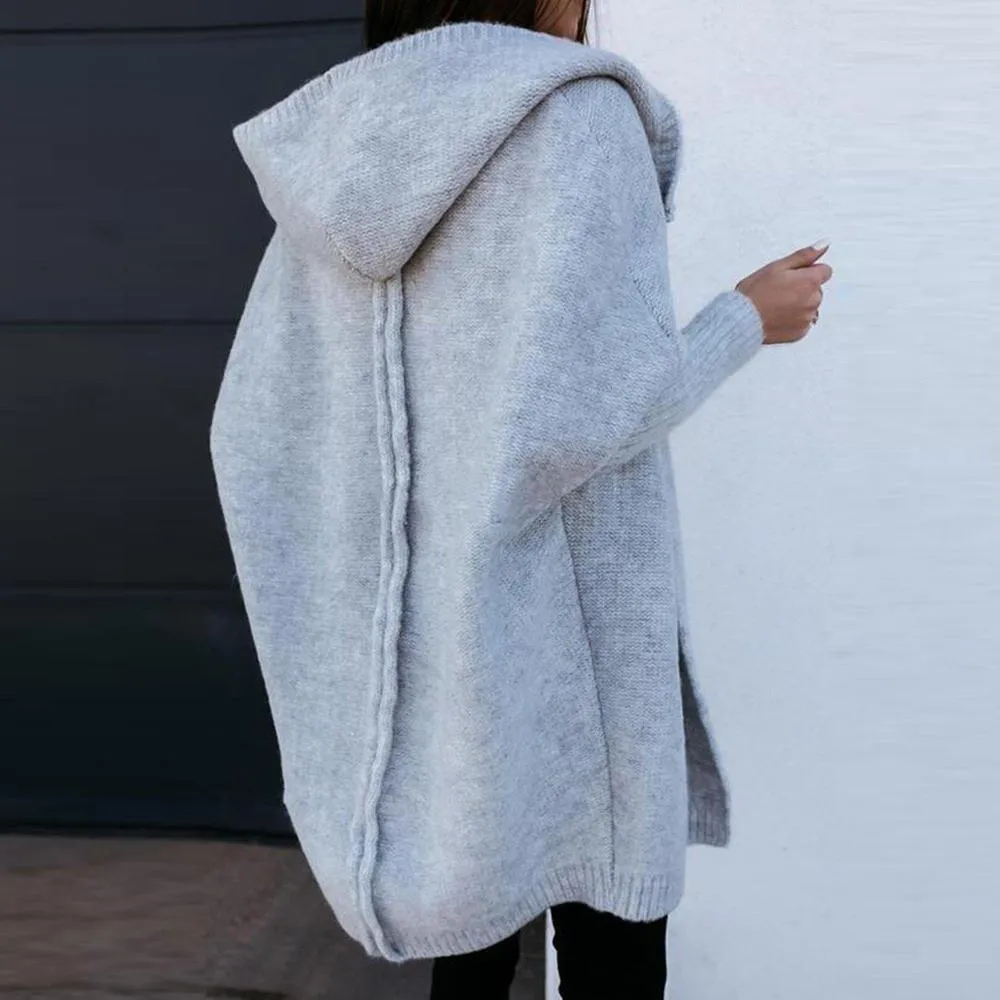 VELOVA - Oversize Boxy-Langarm-Strickjacke mit Kapuze