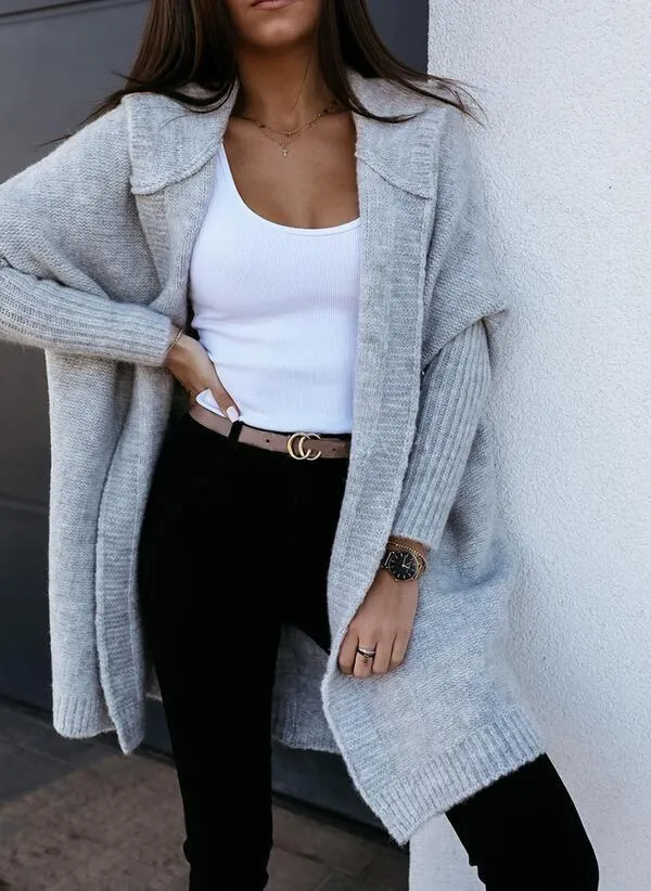 VELOVA - Oversize Boxy-Langarm-Strickjacke mit Kapuze