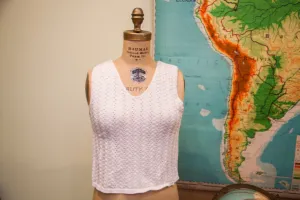 Vintage 70s Boho White Knit Cropped Top // Size S - M // Cropped Shirt