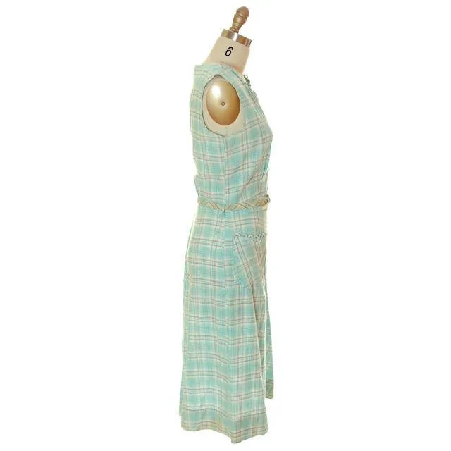 Vintage Housedress Pale Blue Plaid 1950s Cotton Medium