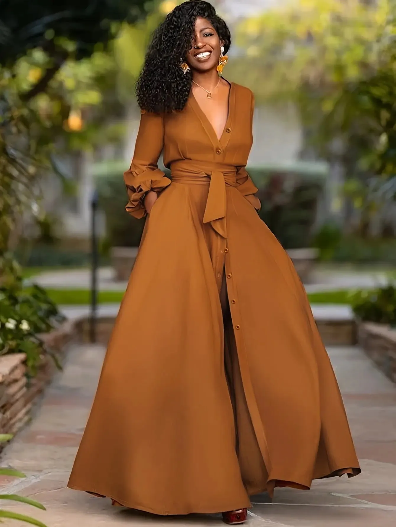Vintage Swing Ruffle Dress with Button Front