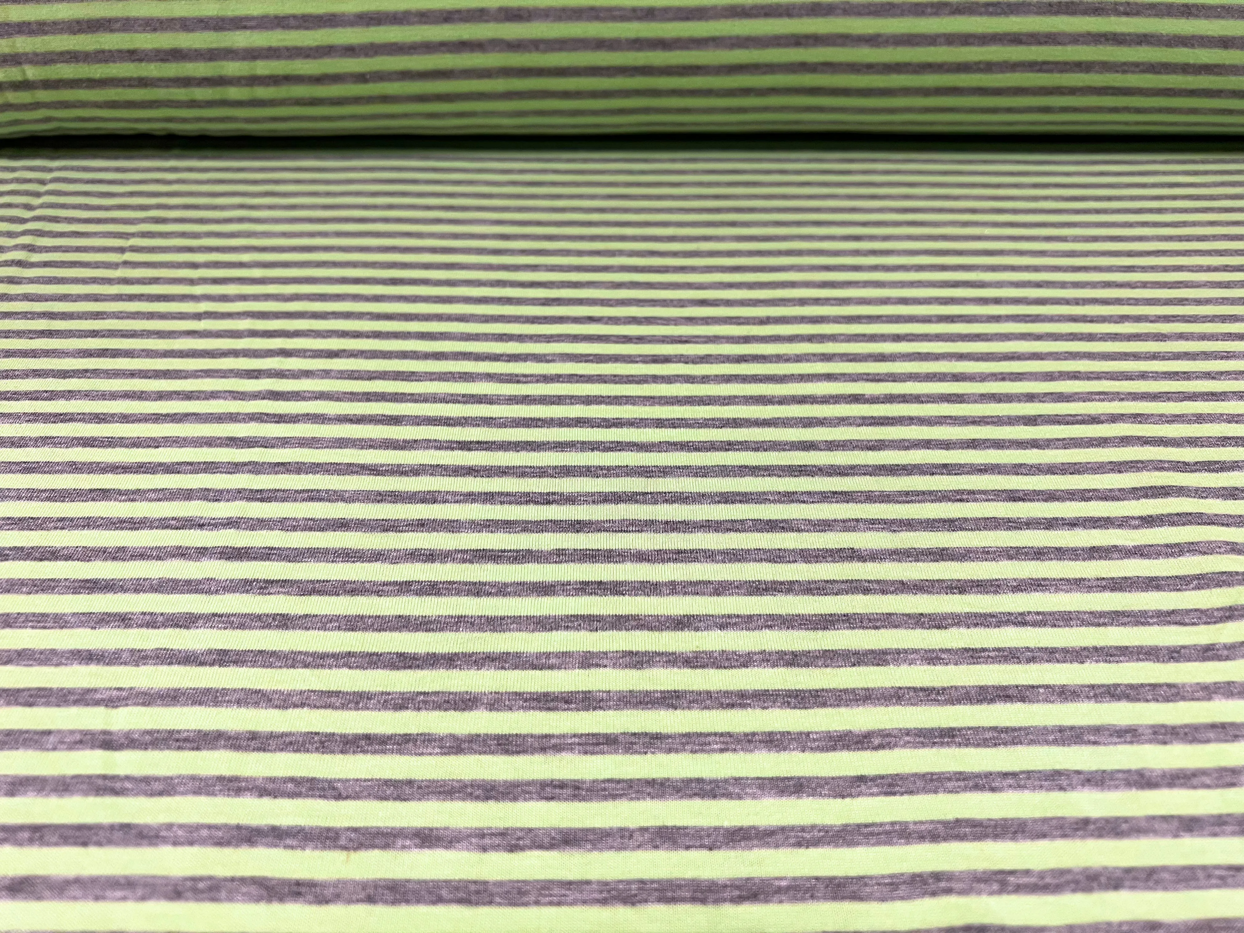 Viscose blend single jersey fashion fabric, per metre - stripe - green & grey marl