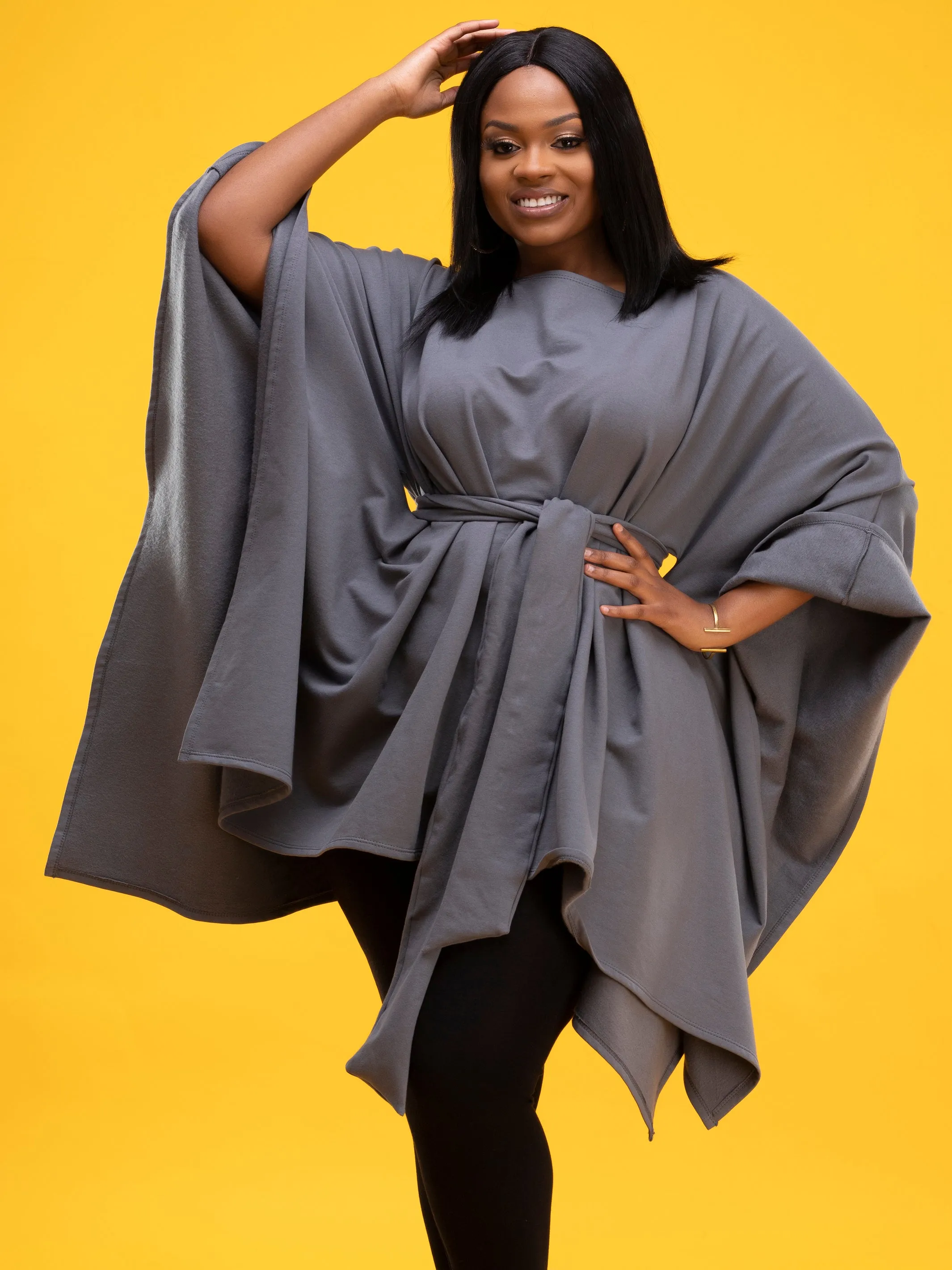 Vivo Fanah Boatneck Poncho - Dark Grey