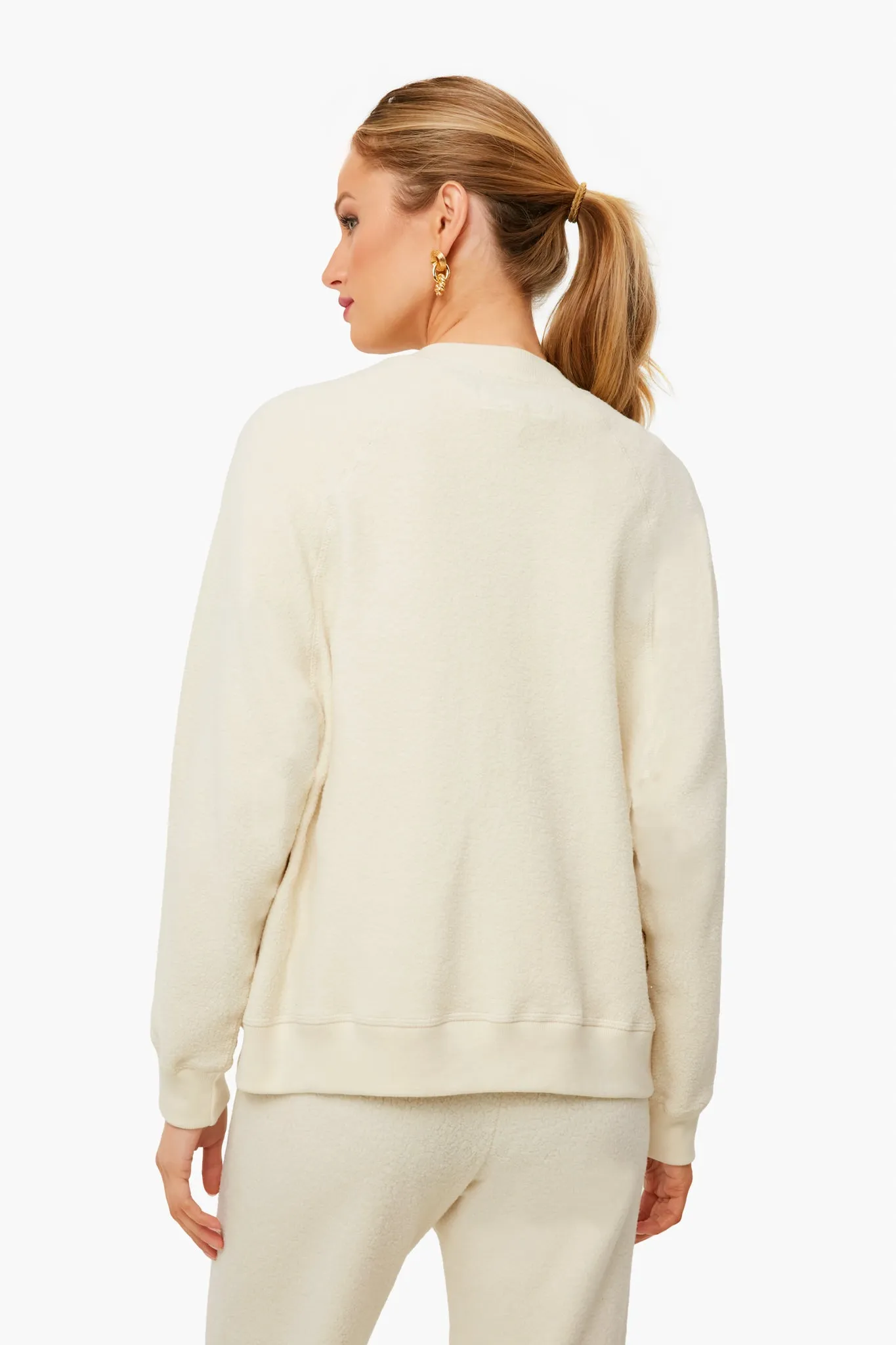 Washed White Fleece Slouch Henley Sweatshirt