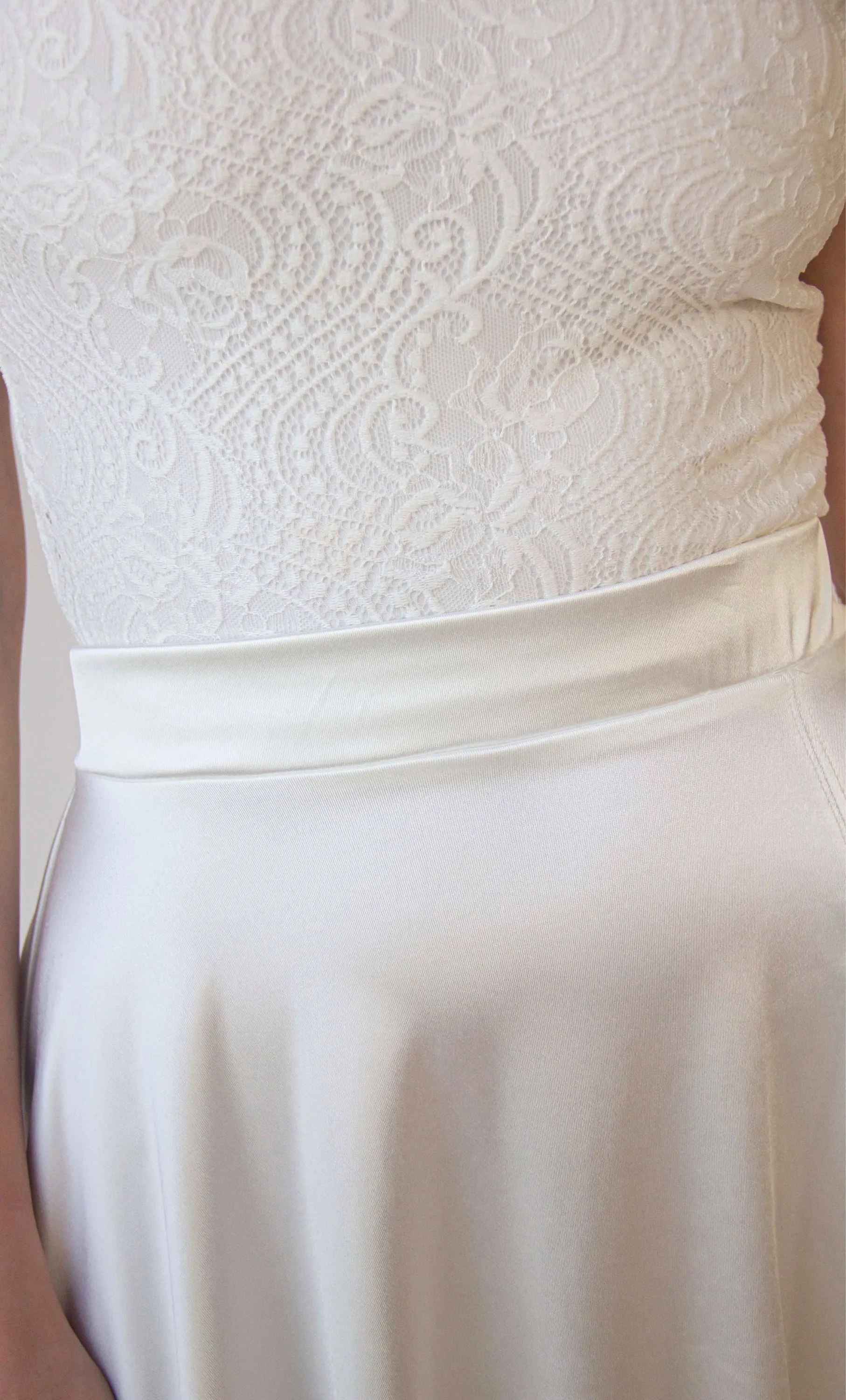 Wedding Dress Separates, Two Piece wedding outfit, Silky Wedding Maxi Skirt and Lace Halter neckline cropped Top #1419