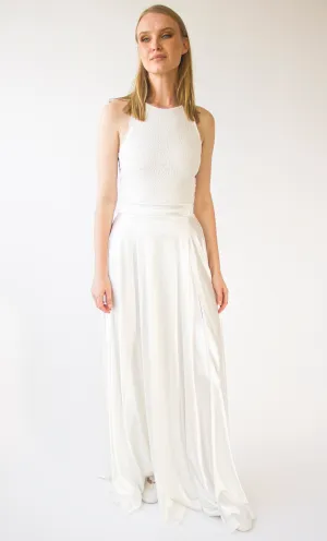 Wedding Dress Separates, Two Piece wedding outfit, Silky Wedding Maxi Skirt and Lace Halter neckline cropped Top #1419