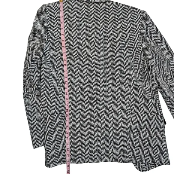 White House Black Market Herringbone Print Ecru The Relaxed Blazer Jacket Sz 10