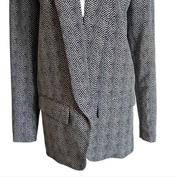 White House Black Market Herringbone Print Ecru The Relaxed Blazer Jacket Sz 10