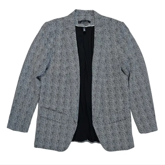 White House Black Market Herringbone Print Ecru The Relaxed Blazer Jacket Sz 10