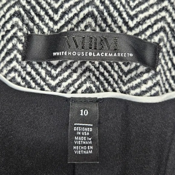 White House Black Market Herringbone Print Ecru The Relaxed Blazer Jacket Sz 10