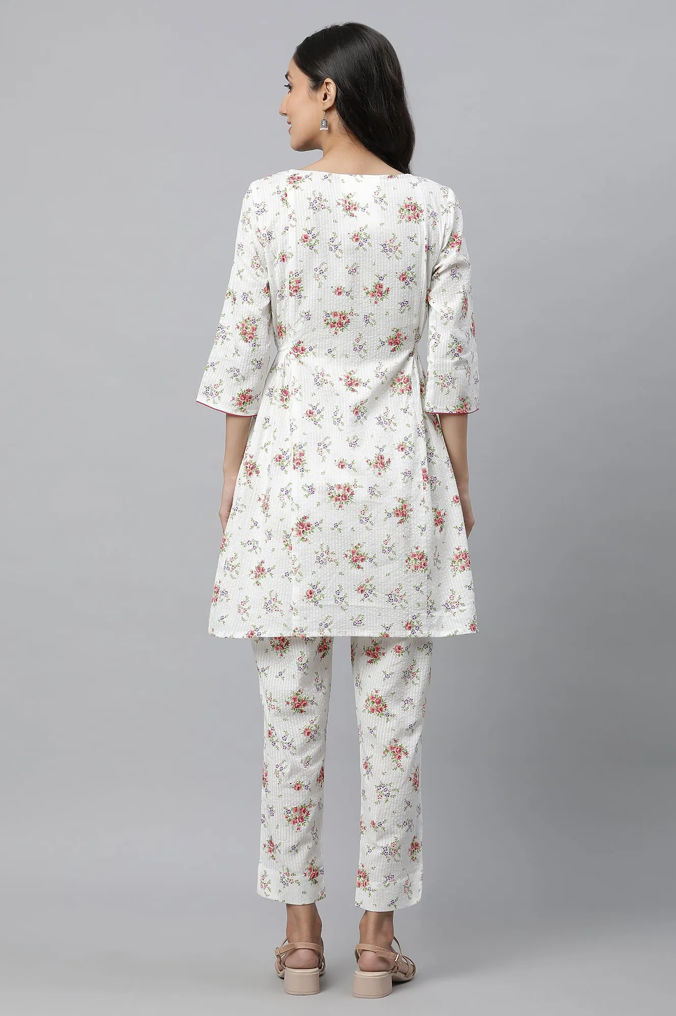 White Seer Sucker Kurta & Pants Co-ord Set