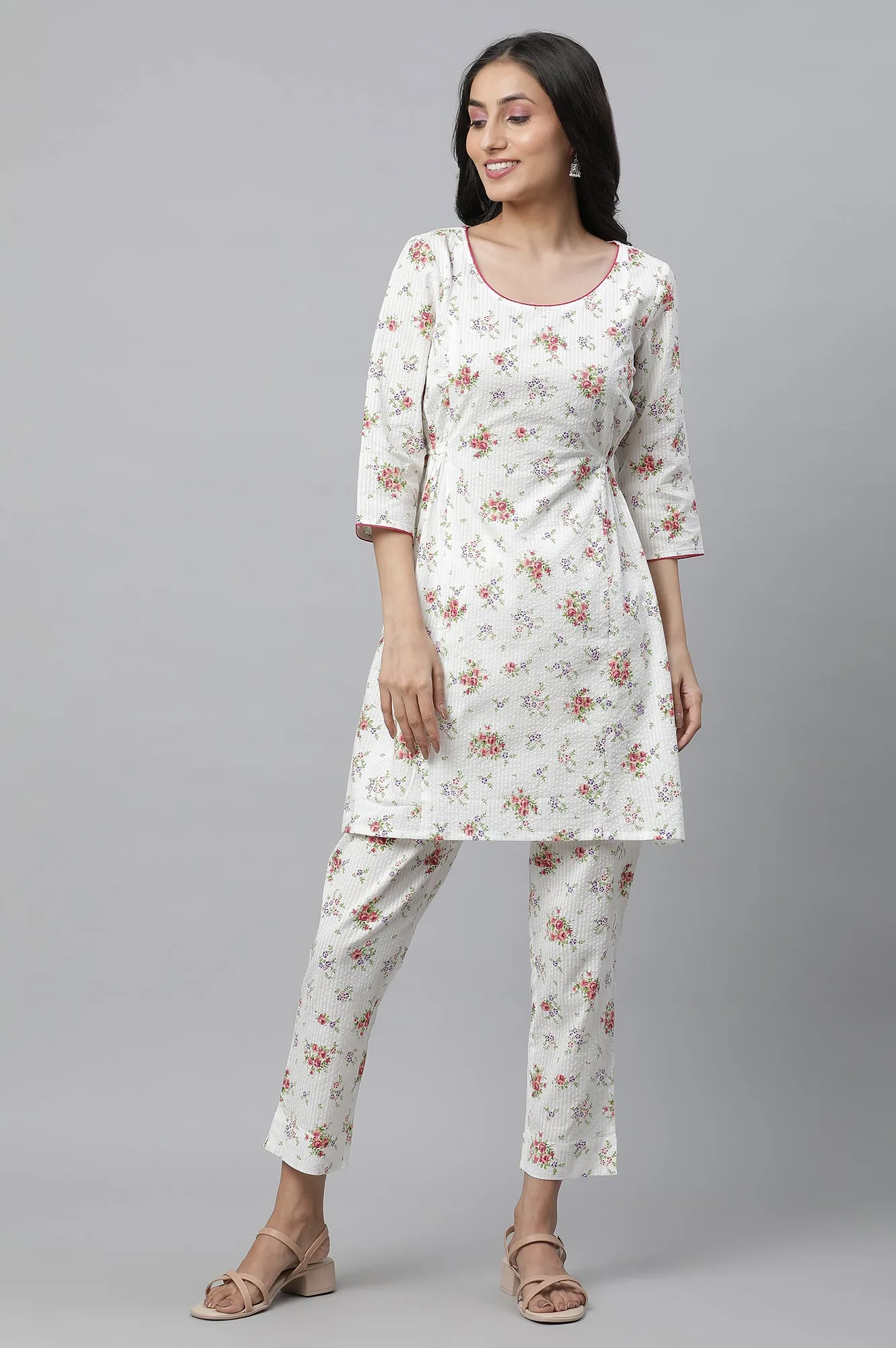 White Seer Sucker Kurta & Pants Co-ord Set