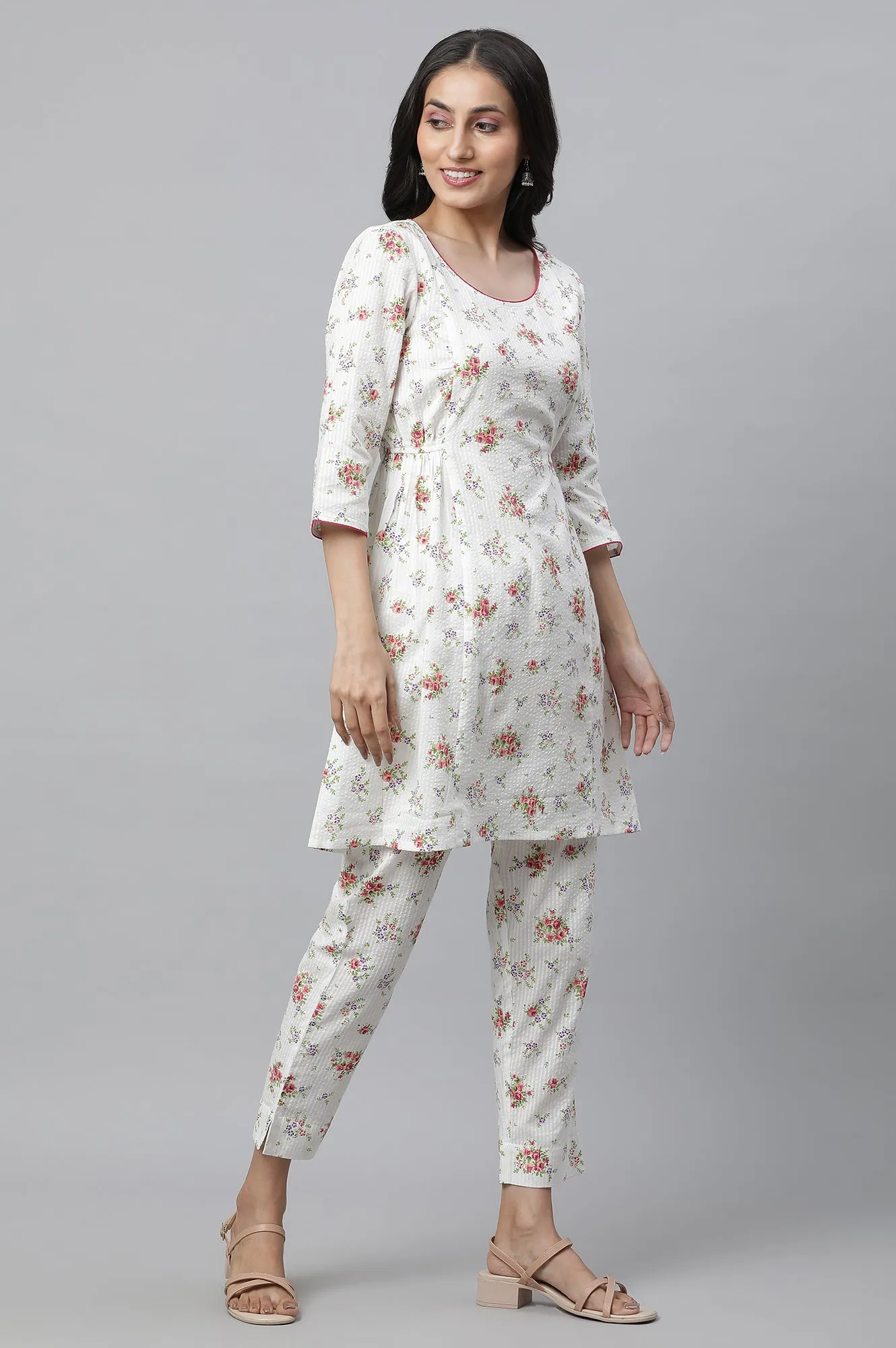 White Seer Sucker Kurta & Pants Co-ord Set