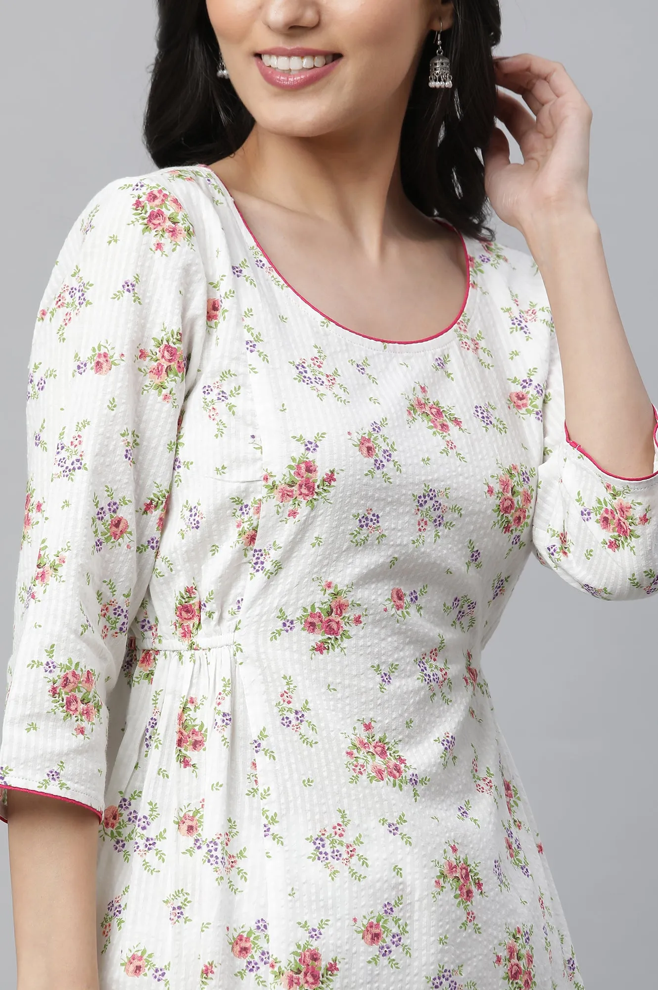 White Seer Sucker Kurta & Pants Co-ord Set