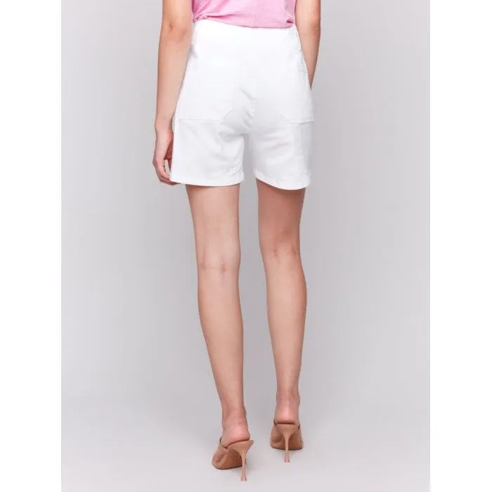 White Twill Shorts with Patch Pockets