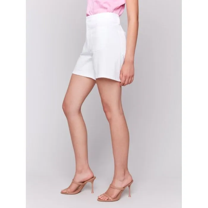 White Twill Shorts with Patch Pockets