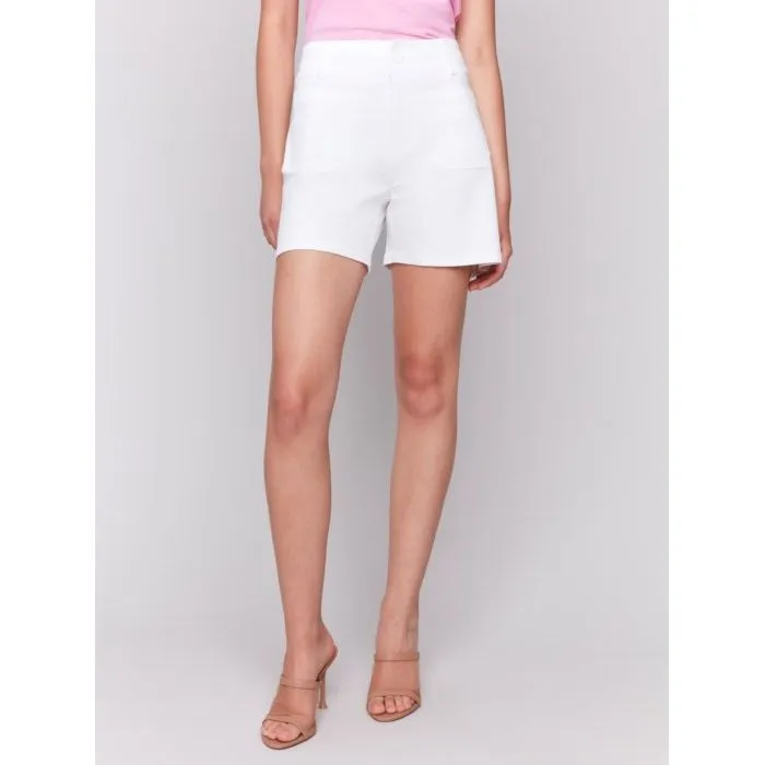 White Twill Shorts with Patch Pockets