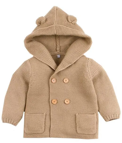 Winter Hooded Knitted Long Sleeve  Sweaters For Newborn Babies