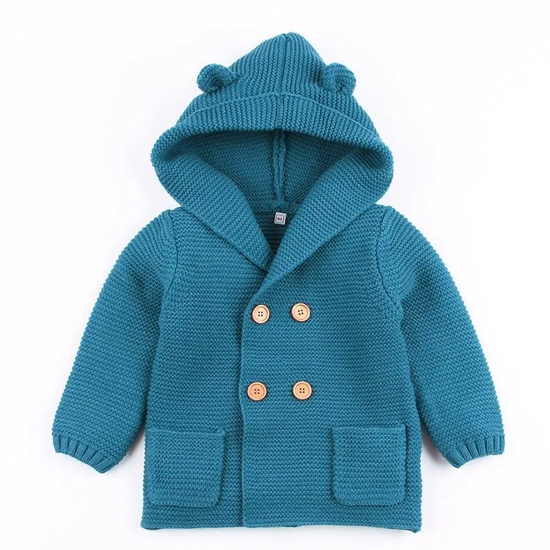 Winter Hooded Knitted Long Sleeve  Sweaters For Newborn Babies