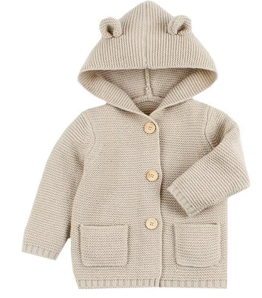 Winter Hooded Knitted Long Sleeve  Sweaters For Newborn Babies