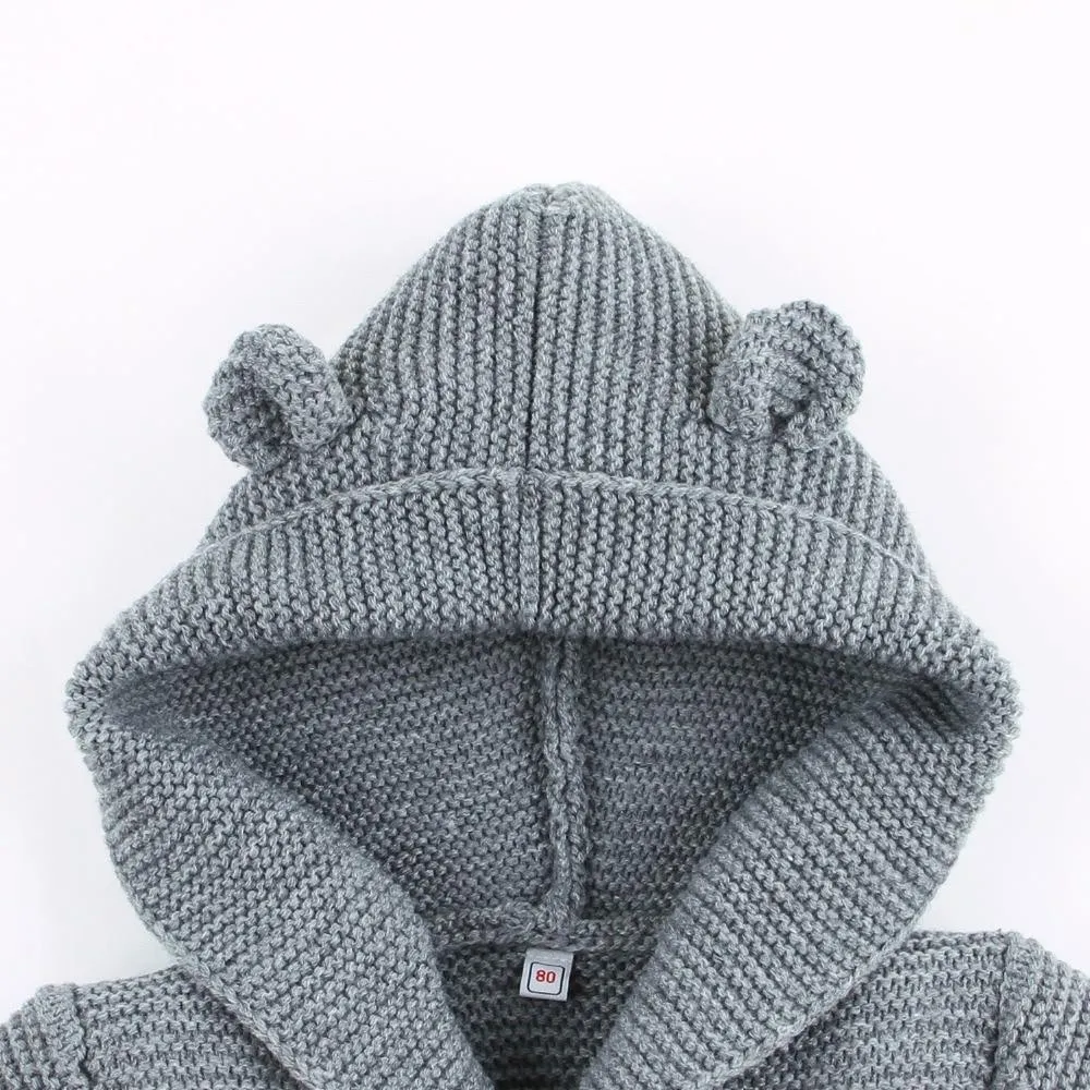 Winter Hooded Knitted Long Sleeve  Sweaters For Newborn Babies