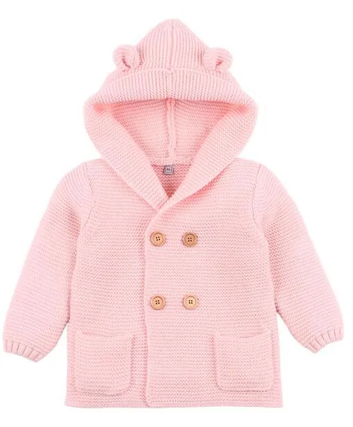 Winter Hooded Knitted Long Sleeve  Sweaters For Newborn Babies