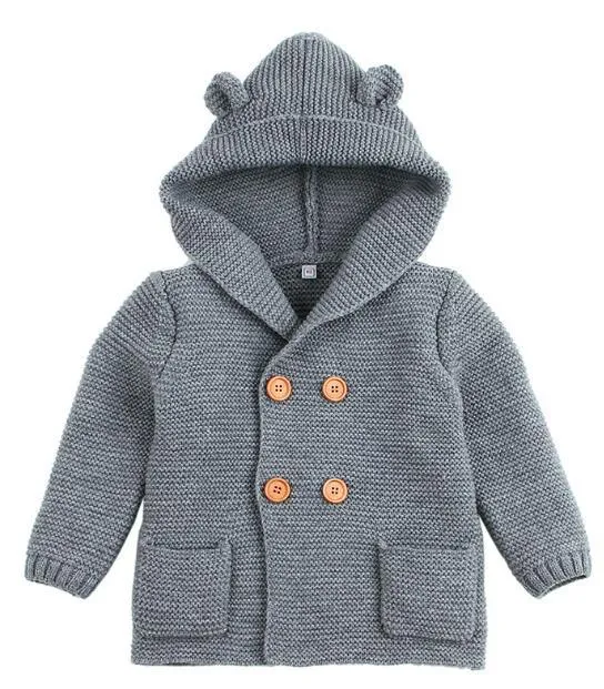 Winter Hooded Knitted Long Sleeve  Sweaters For Newborn Babies