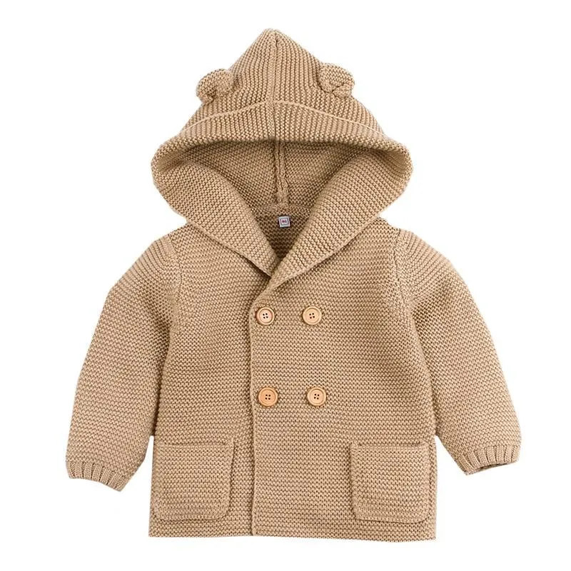 Winter Hooded Knitted Long Sleeve  Sweaters For Newborn Babies