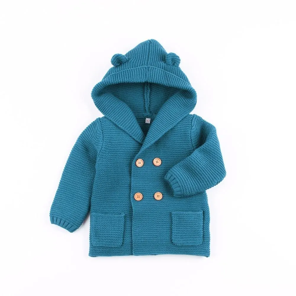 Winter Hooded Knitted Long Sleeve  Sweaters For Newborn Babies