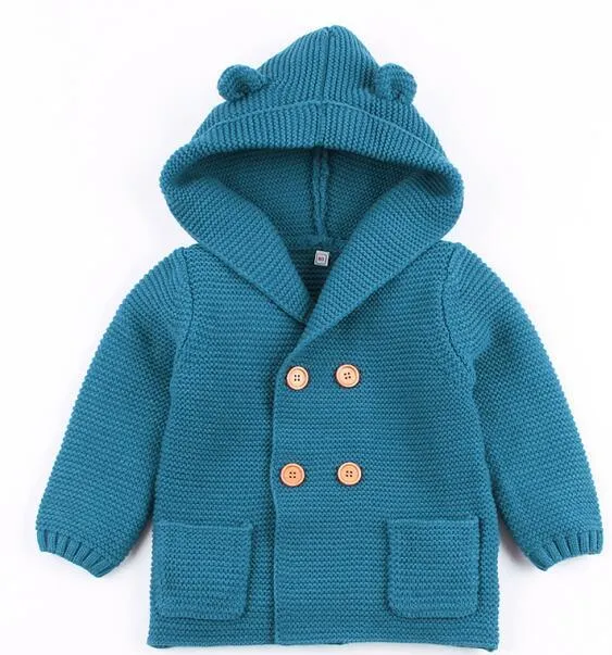 Winter Hooded Knitted Long Sleeve  Sweaters For Newborn Babies