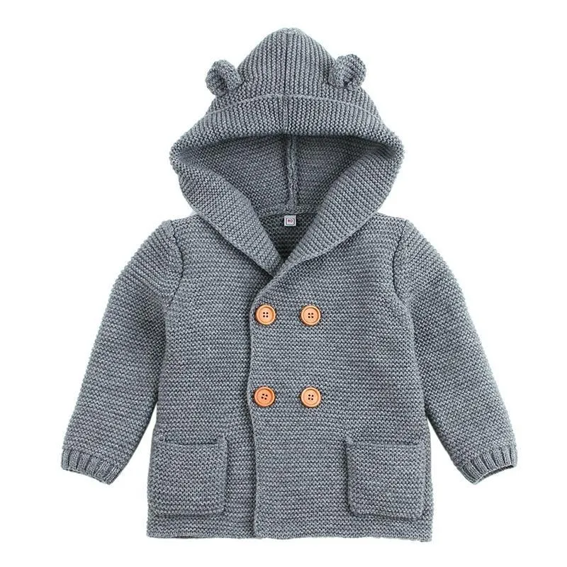 Winter Hooded Knitted Long Sleeve  Sweaters For Newborn Babies