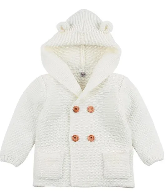 Winter Hooded Knitted Long Sleeve  Sweaters For Newborn Babies