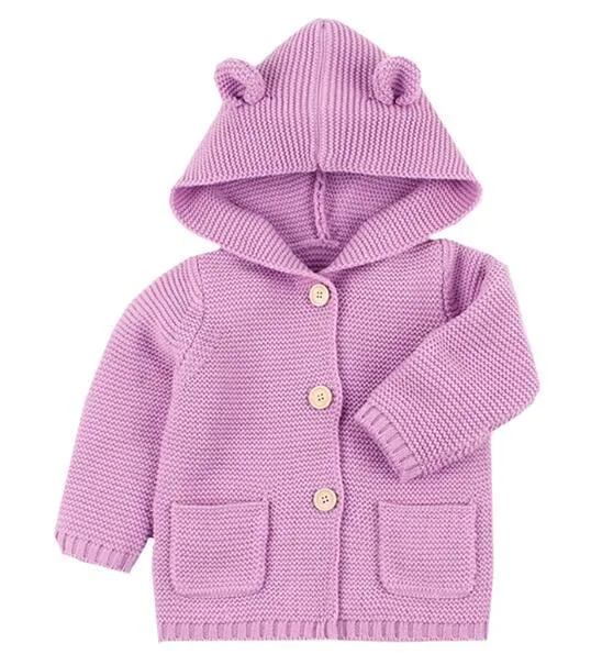 Winter Hooded Knitted Long Sleeve  Sweaters For Newborn Babies