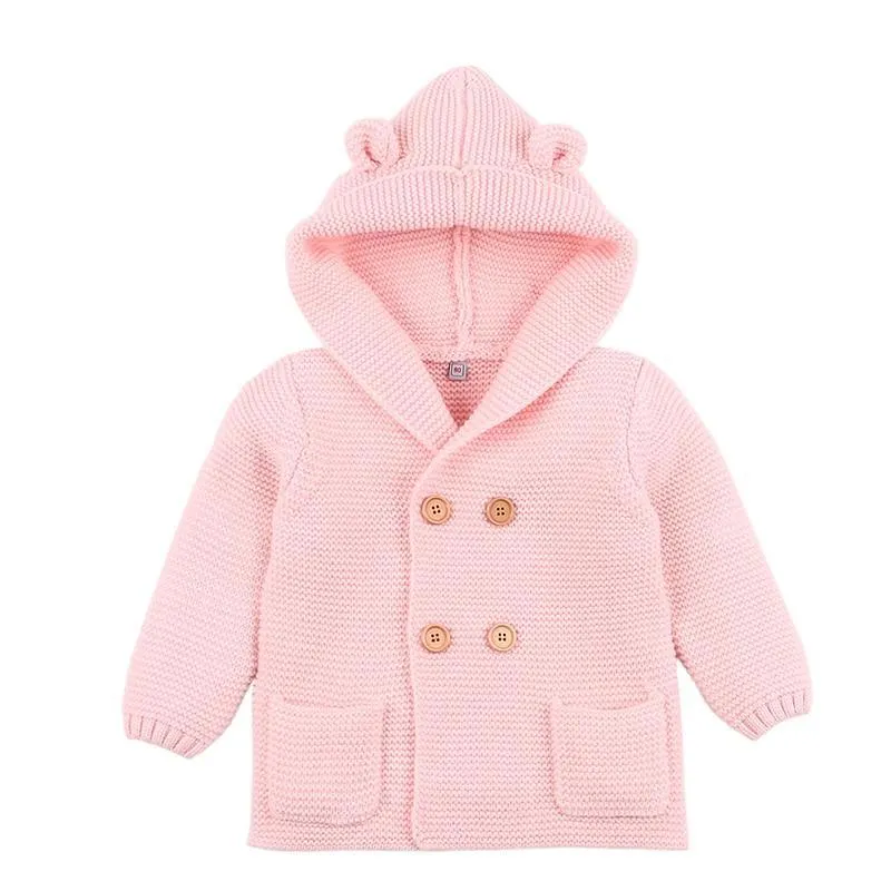 Winter Hooded Knitted Long Sleeve  Sweaters For Newborn Babies