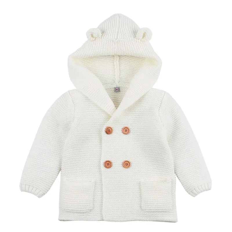Winter Hooded Knitted Long Sleeve  Sweaters For Newborn Babies