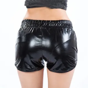Women Shiny Metallic Hot Shorts Holographic Wet Look Casual Solid Elastic Drawstring Festival Rave Booty Shorts 2022 Summer New