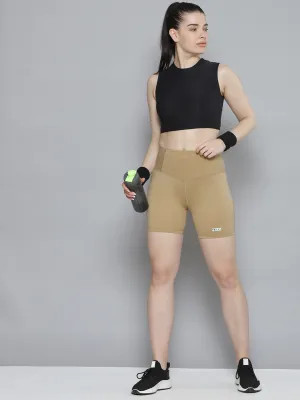 Women's Beige Solid Slim Fit High-Rise Sports Shorts