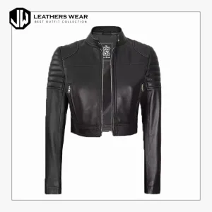 Womens Bomber Moto Cropped Leather Jacket