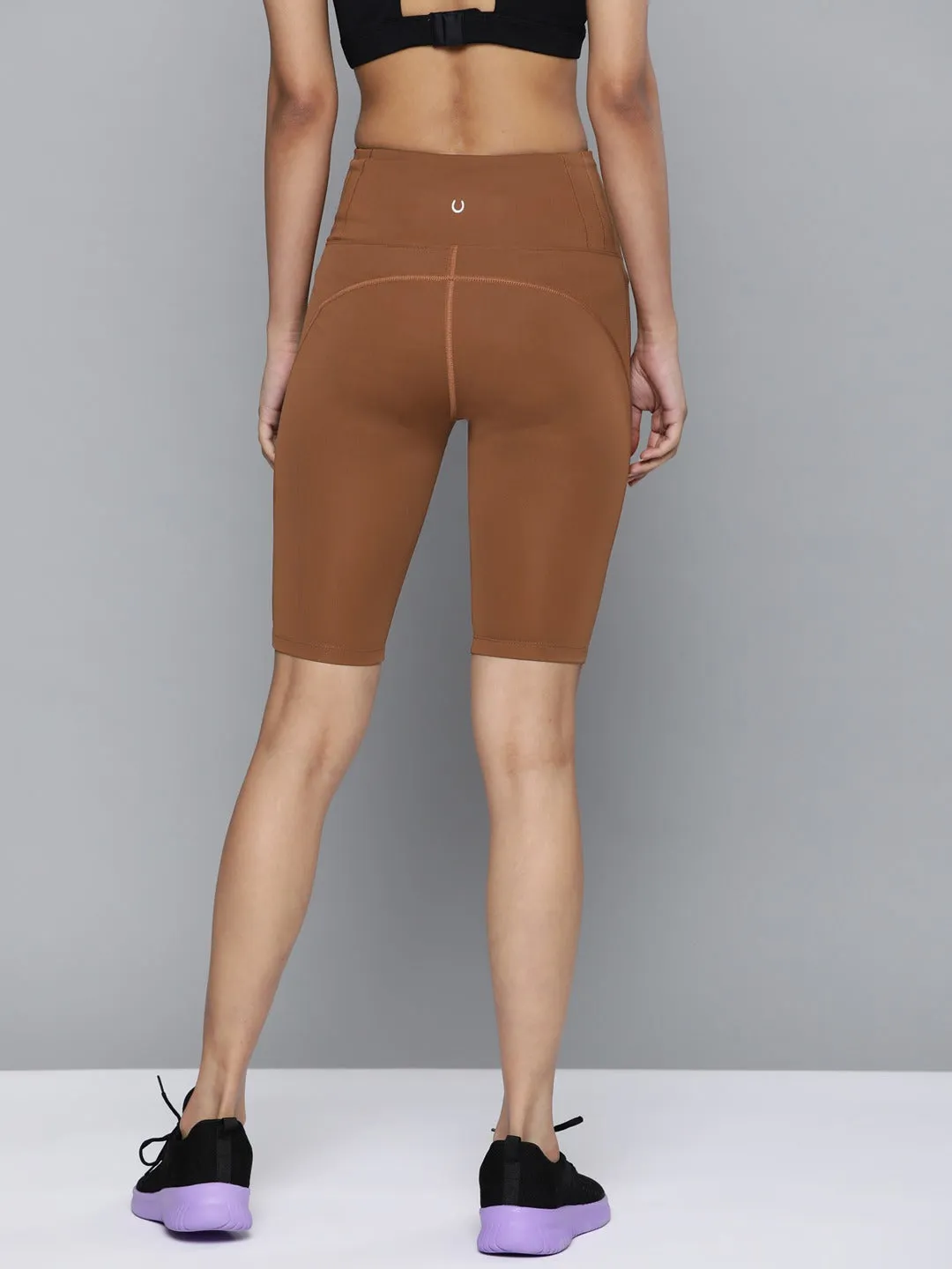 Women's Brown Solid Slim Fit High-Rise Sports Shorts